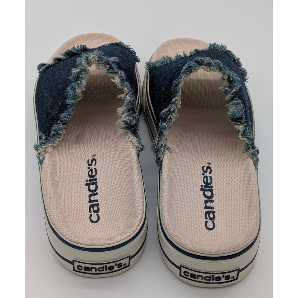 Candies Womens Platform Slide Sandals Denim Frayed Distressed Blue Cream 8.5M